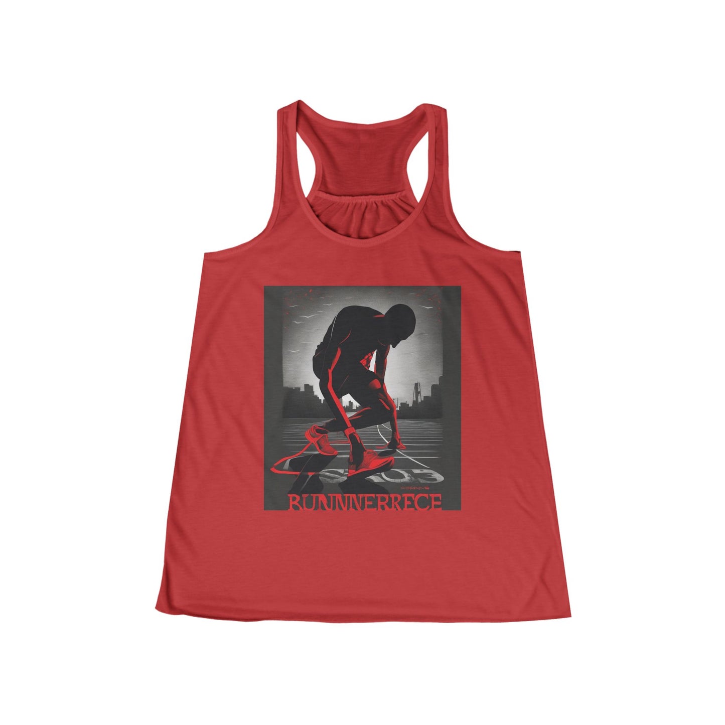 boostlete-mile-by-mile-scene-runner-grainy-bold-0168 — Women's Flowy Racerback Tank (B+C 8800)