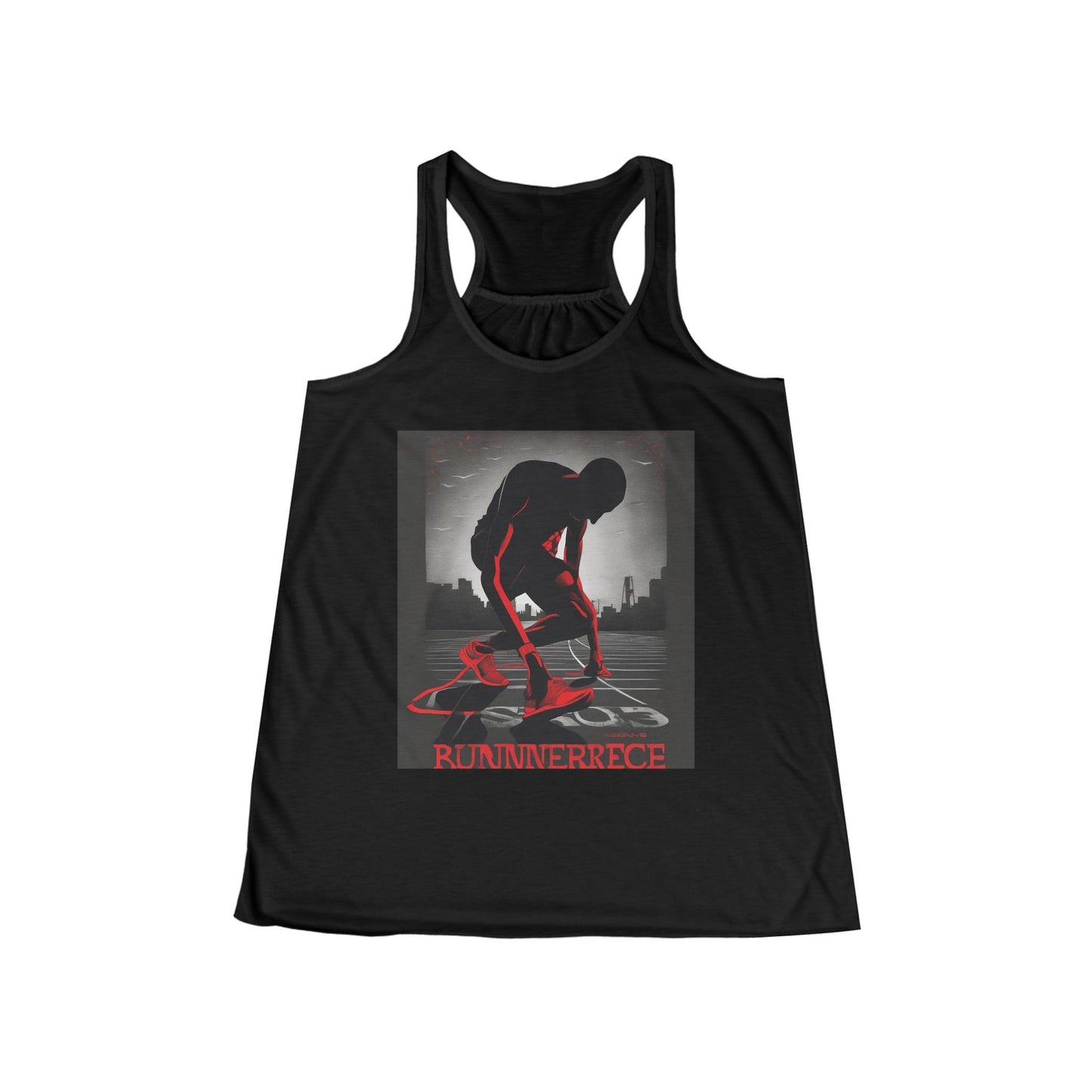 boostlete-mile-by-mile-scene-runner-grainy-bold-0168 — Women's Flowy Racerback Tank (B+C 8800)
