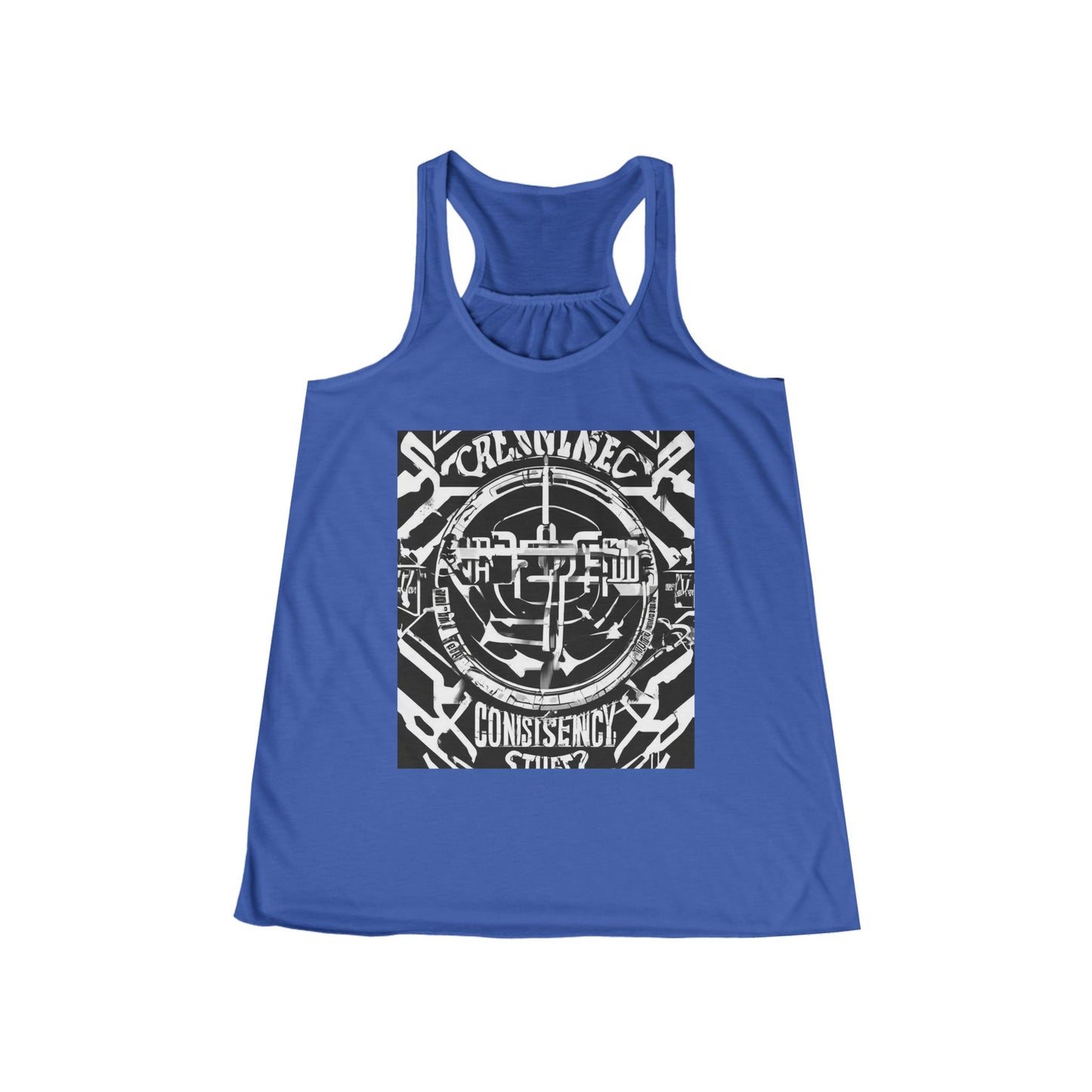 boostlete-am-crew-type-consistency-is-the-flex-centered-industrial-0137 — Women's Flowy Racerback Tank (B+C 8800)