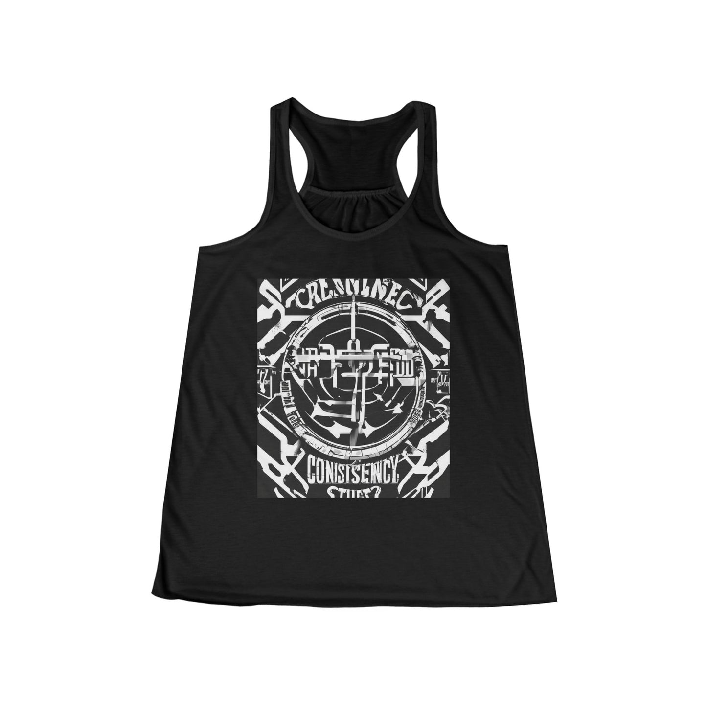 boostlete-am-crew-type-consistency-is-the-flex-centered-industrial-0137 — Women's Flowy Racerback Tank (B+C 8800)