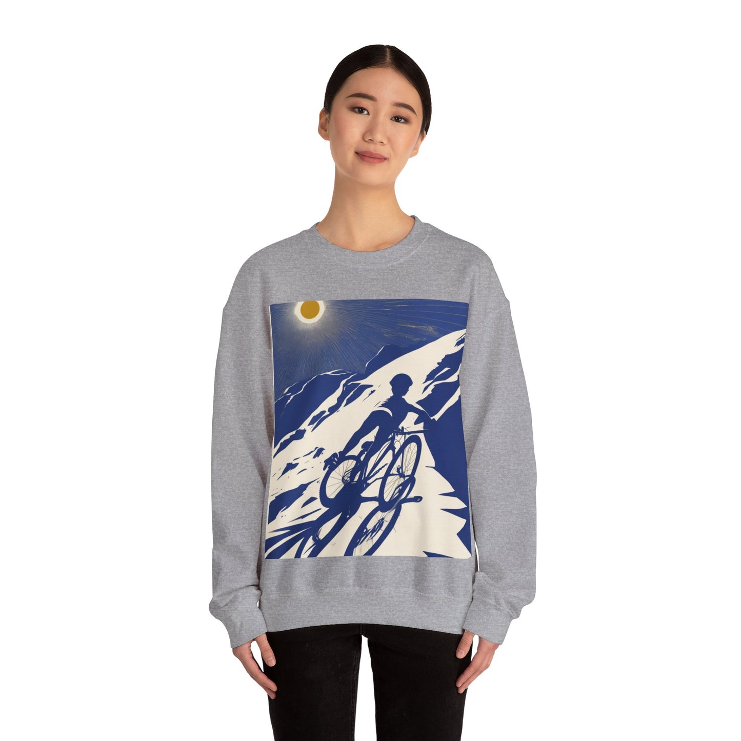 boostlete-am-crew-scene-cyclist-offset-bold-0008 — Unisex Heavy Blend Crewneck Sweatshirt (Gildan)