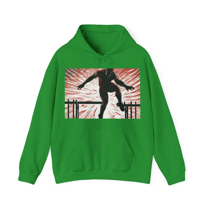 boostlete-recovery-progress-scene-hurdler-halftone-engraved-0212 — Unisex Heavy Blend Hooded Sweatshirt (Gildan)