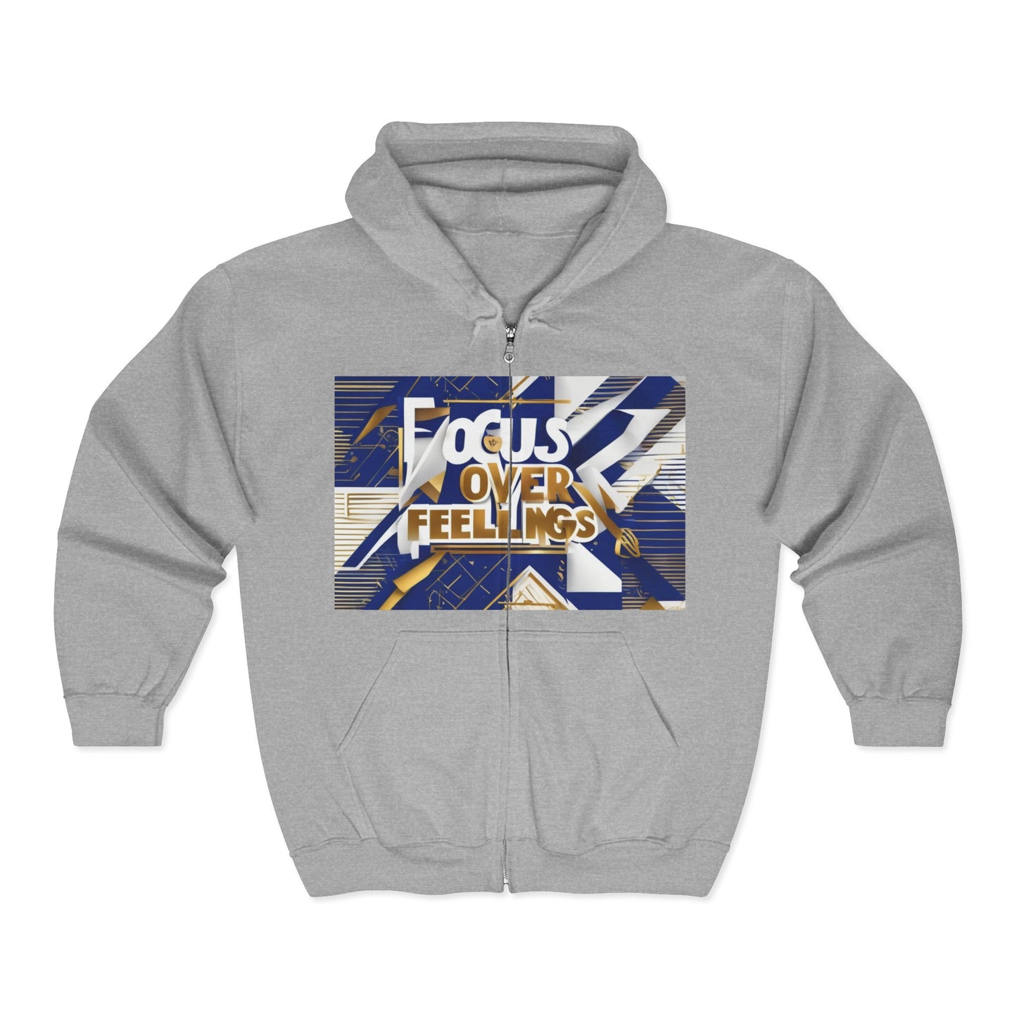 boostlete-am-crew-type-focus-over-feelings-banner-geometric-0169 — Unisex Heavy Blend Full-Zip Hooded Sweatshirt
