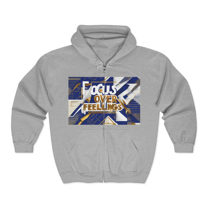 boostlete-am-crew-type-focus-over-feelings-banner-geometric-0169 — Unisex Heavy Blend Full-Zip Hooded Sweatshirt