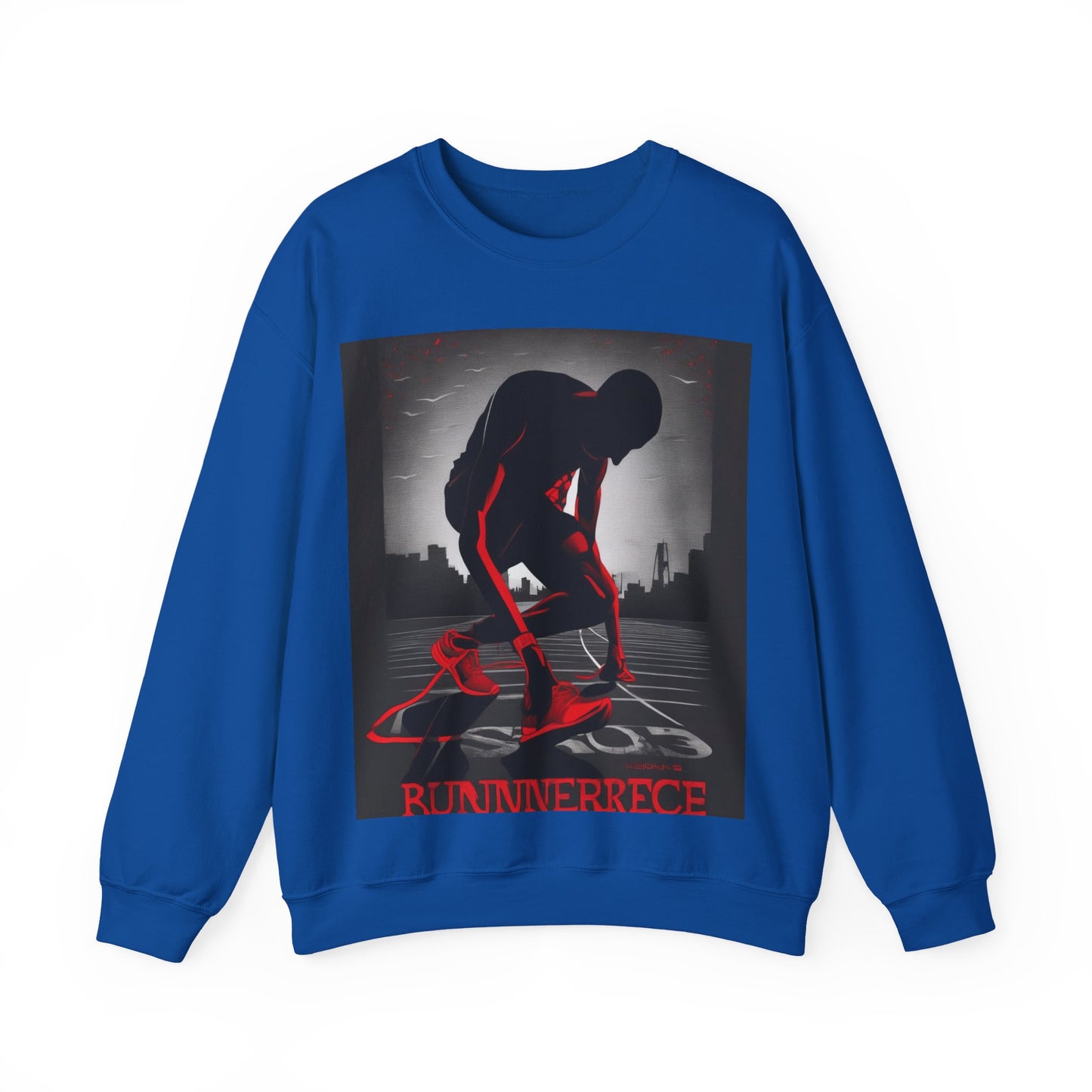 boostlete-mile-by-mile-scene-runner-grainy-bold-0168 — Unisex Heavy Blend Crewneck Sweatshirt (Gildan)