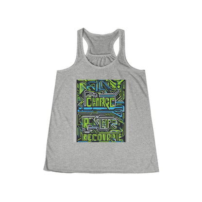 boostlete-pr-season-type-charge-train-recover-outline-over-solid-geometric-0129 — Women's Flowy Racerback Tank (B+C 8800)