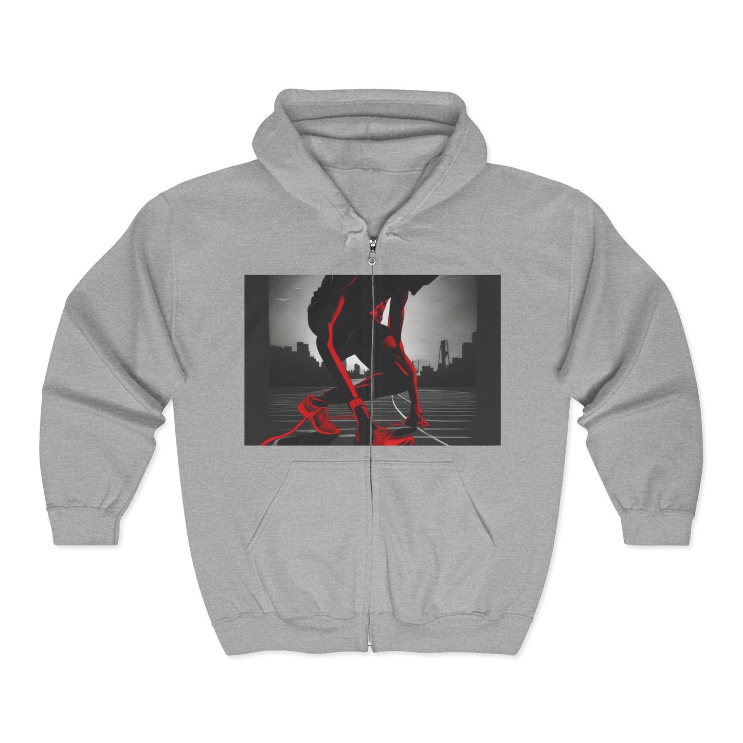 boostlete-mile-by-mile-scene-runner-grainy-bold-0168 — Unisex Heavy Blend Full-Zip Hooded Sweatshirt