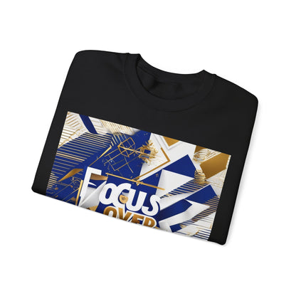 boostlete-am-crew-type-focus-over-feelings-banner-geometric-0169 — Unisex Heavy Blend Crewneck Sweatshirt (Gildan)