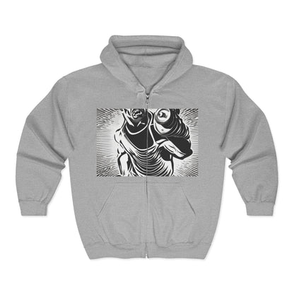 boostlete-pr-season-scene-lunge-halftone-engraved-0096 — Unisex Heavy Blend Full-Zip Hooded Sweatshirt