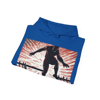 boostlete-recovery-progress-scene-hurdler-halftone-engraved-0212 — Unisex Heavy Blend Hooded Sweatshirt (Gildan)