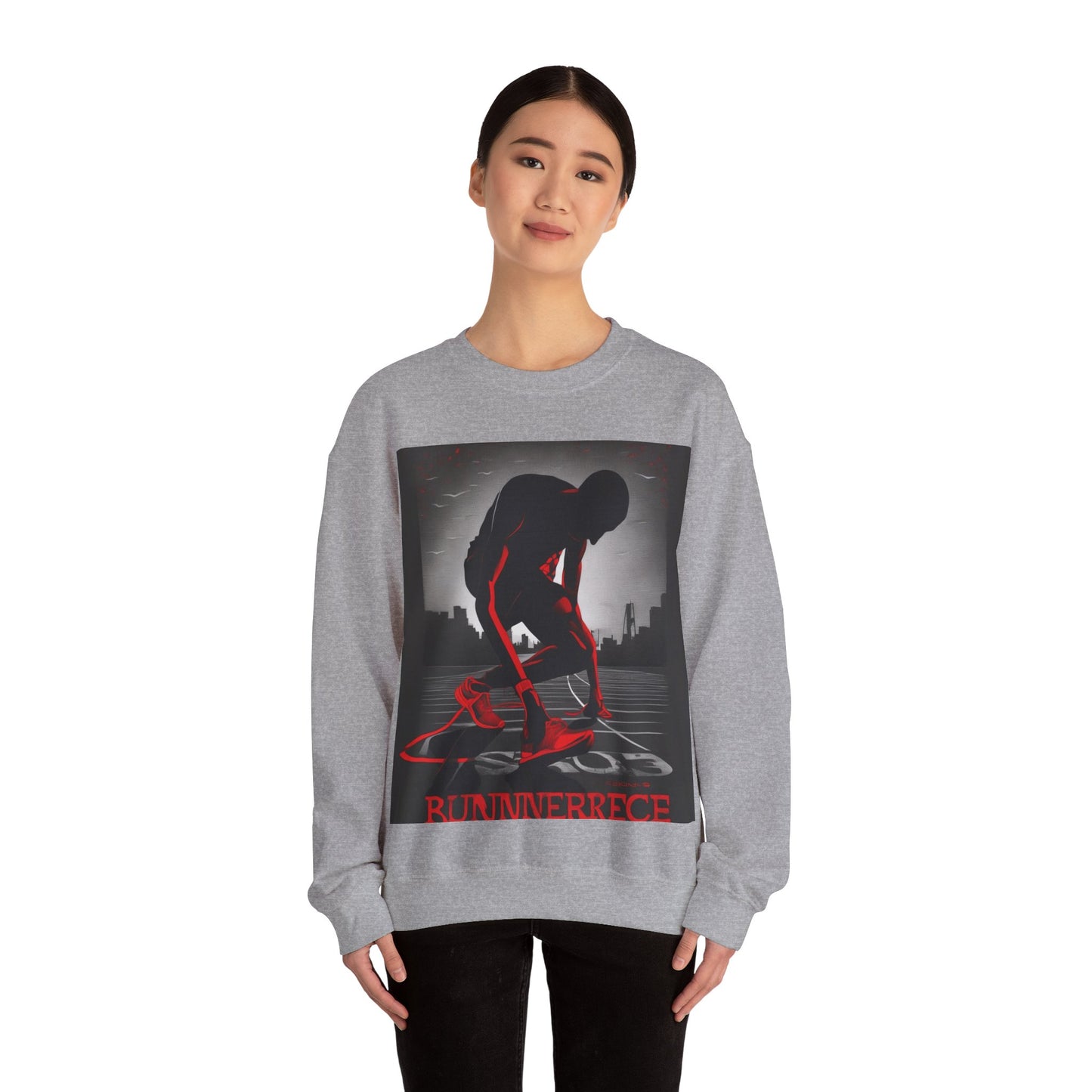 boostlete-mile-by-mile-scene-runner-grainy-bold-0168 — Unisex Heavy Blend Crewneck Sweatshirt (Gildan)