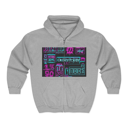 boostlete-rise-grind-type-battery-100-effort-split-blueprint-0205 — Unisex Heavy Blend Full-Zip Hooded Sweatshirt