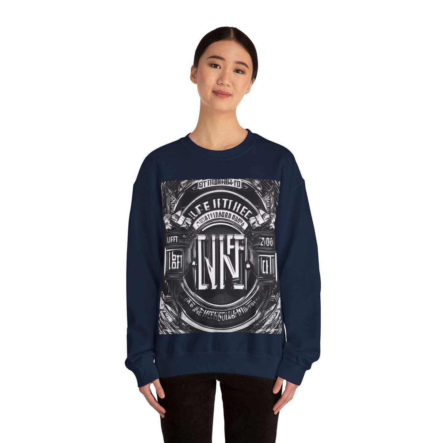 boostlete-am-crew-type-lift-the-standard-banner-engraved-0665 — Unisex Heavy Blend Crewneck (G18000)