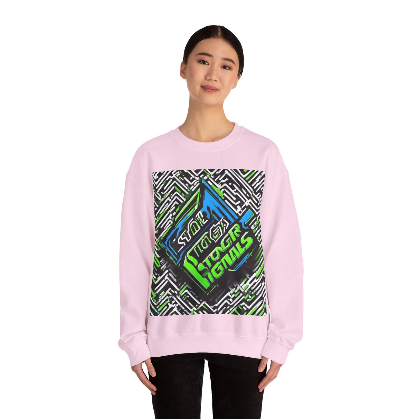 boostlete-am-crew-type-stronger-signals-diagonal-badge-1077 — Unisex Heavy Blend Crewneck (G18000)