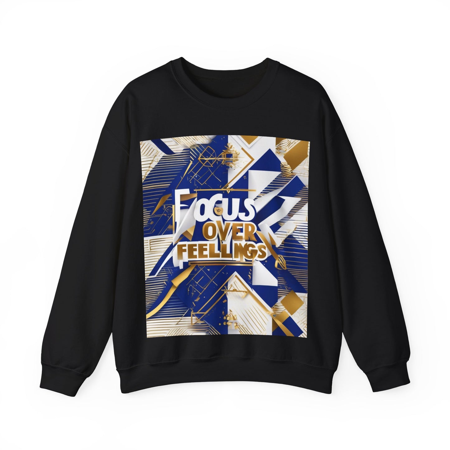 boostlete-am-crew-type-focus-over-feelings-banner-geometric-0169 — Unisex Heavy Blend Crewneck Sweatshirt (Gildan)