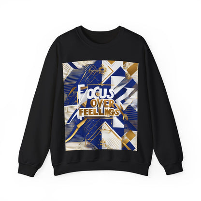 boostlete-am-crew-type-focus-over-feelings-banner-geometric-0169 — Unisex Heavy Blend Crewneck Sweatshirt (Gildan)