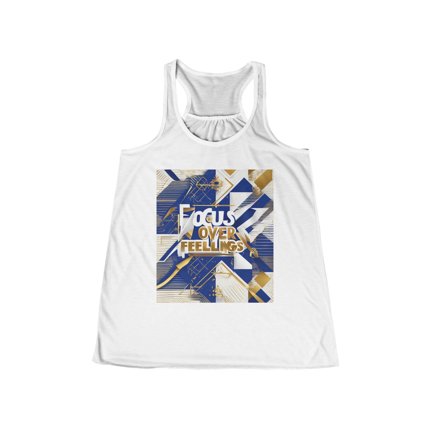 boostlete-am-crew-type-focus-over-feelings-banner-geometric-0169 — Women's Flowy Racerback Tank (B+C 8800)