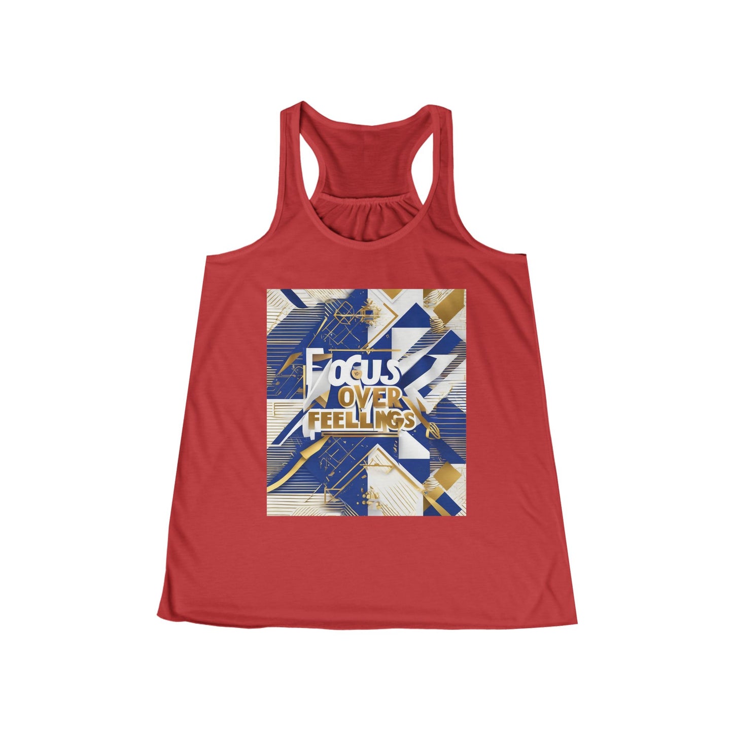 boostlete-am-crew-type-focus-over-feelings-banner-geometric-0169 — Women's Flowy Racerback Tank (B+C 8800)