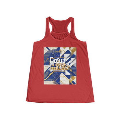 boostlete-am-crew-type-focus-over-feelings-banner-geometric-0169 — Women's Flowy Racerback Tank (B+C 8800)