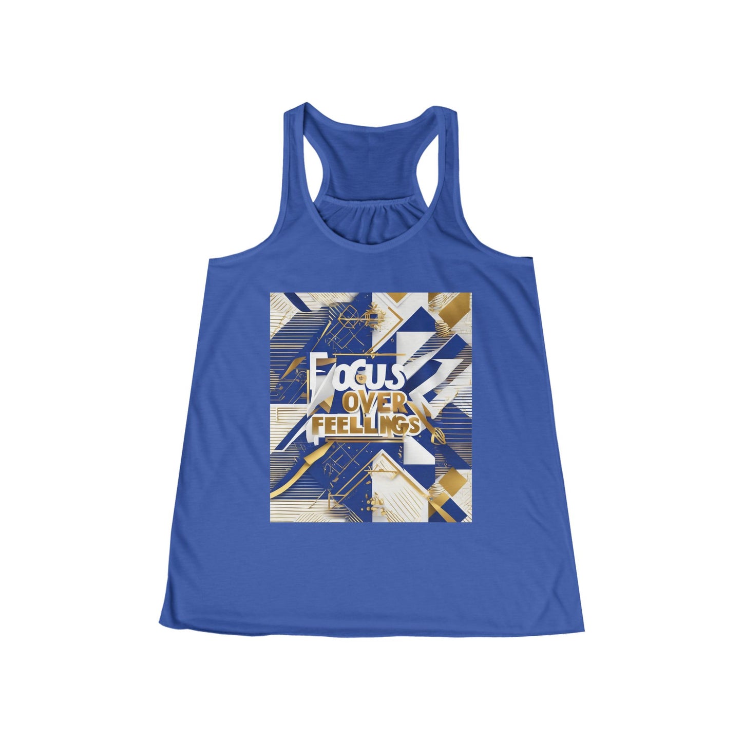 boostlete-am-crew-type-focus-over-feelings-banner-geometric-0169 — Women's Flowy Racerback Tank (B+C 8800)