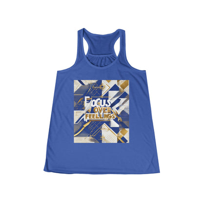boostlete-am-crew-type-focus-over-feelings-banner-geometric-0169 — Women's Flowy Racerback Tank (B+C 8800)