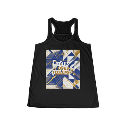 boostlete-am-crew-type-focus-over-feelings-banner-geometric-0169 — Women's Flowy Racerback Tank (B+C 8800)