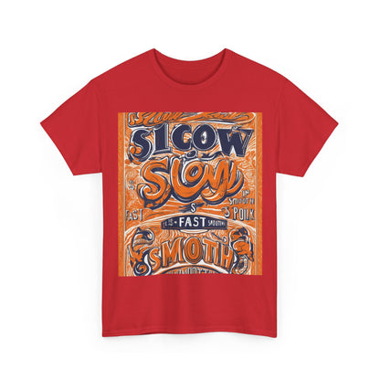 boostlete-rise-grind-type-slow-is-smooth-smooth-is-fast-outline-over-solid-engraved-0025 — Unisex Heavy Cotton Tee (Gildan 5000)