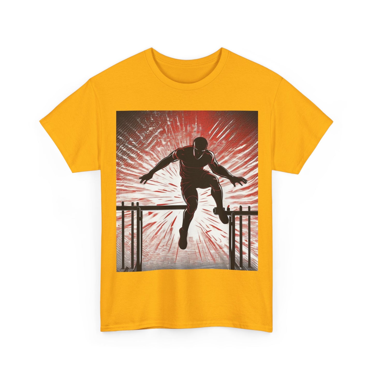 boostlete-recovery-progress-scene-hurdler-halftone-engraved-0212 — Unisex Heavy Cotton Tee (Gildan 5000)