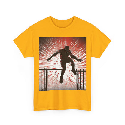 boostlete-recovery-progress-scene-hurdler-halftone-engraved-0212 — Unisex Heavy Cotton Tee (Gildan 5000)