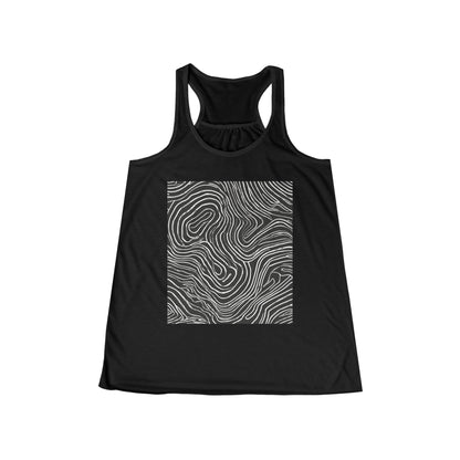 boostlete-field-day-pattern-topographic-badge-0307 — Women's Flowy Racerback Tank (B+C 8800)