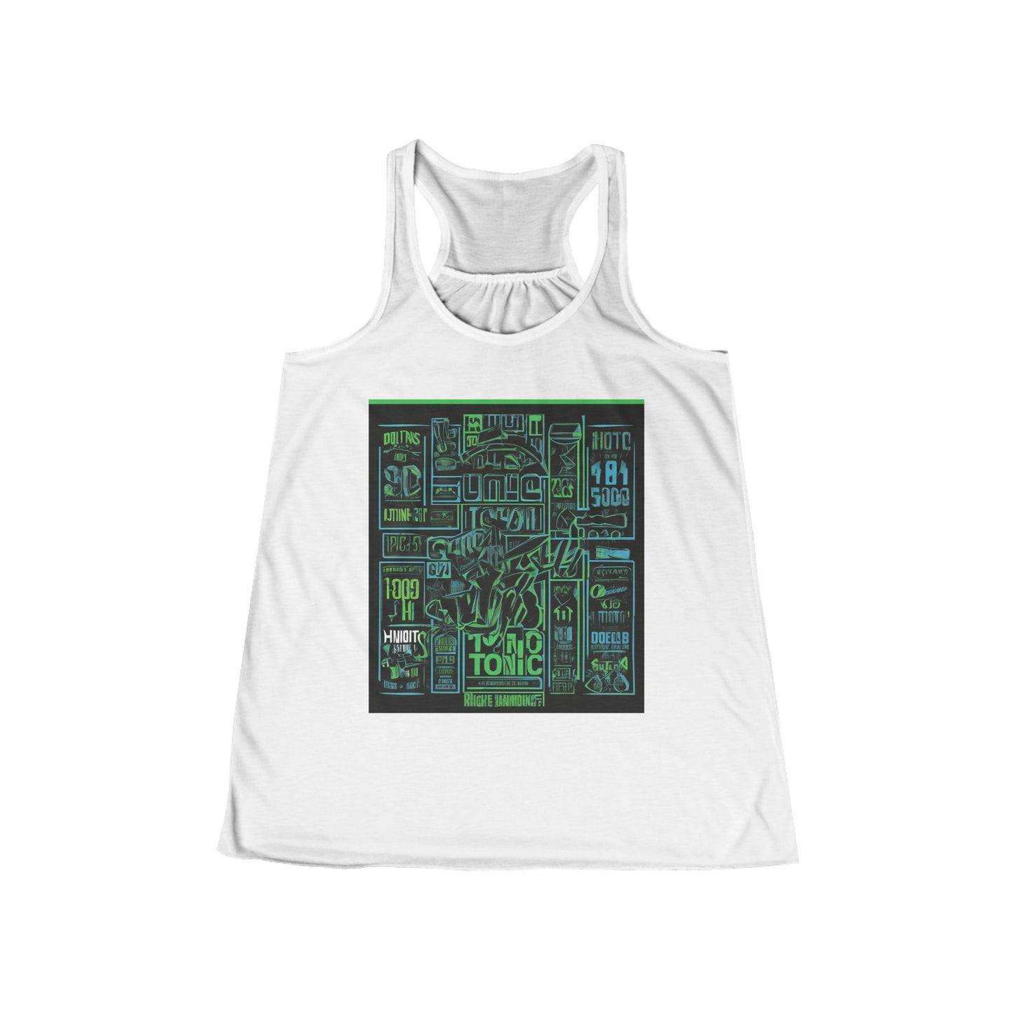 boostlete-field-day-type-gym-tonic-h2o-outline-over-solid-geometric-0249 — Women's Flowy Racerback Tank (B+C 8800)