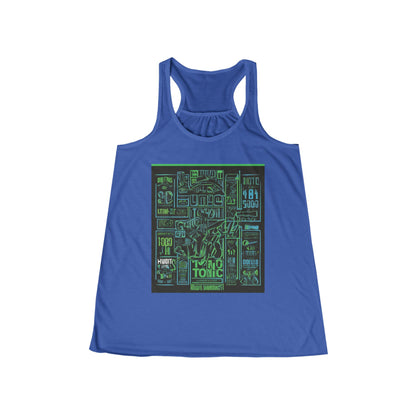 boostlete-field-day-type-gym-tonic-h2o-outline-over-solid-geometric-0249 — Women's Flowy Racerback Tank (B+C 8800)