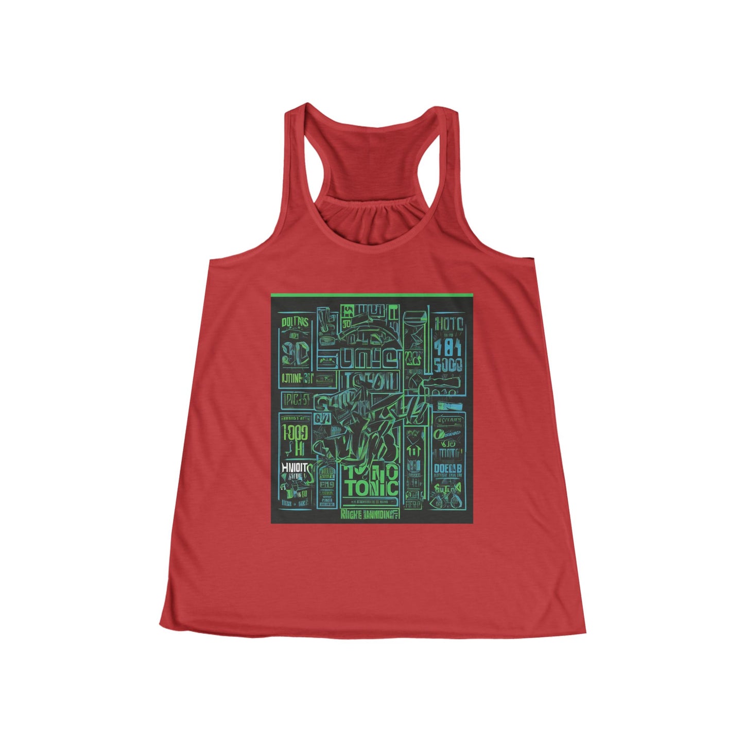 boostlete-field-day-type-gym-tonic-h2o-outline-over-solid-geometric-0249 — Women's Flowy Racerback Tank (B+C 8800)