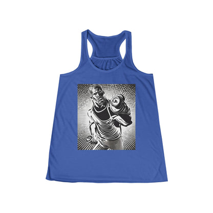 boostlete-pr-season-scene-lunge-halftone-engraved-0096 — Women's Flowy Racerback Tank (B+C 8800)