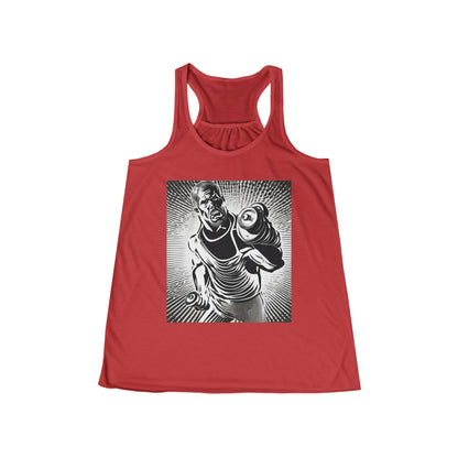boostlete-pr-season-scene-lunge-halftone-engraved-0096 — Women's Flowy Racerback Tank (B+C 8800)