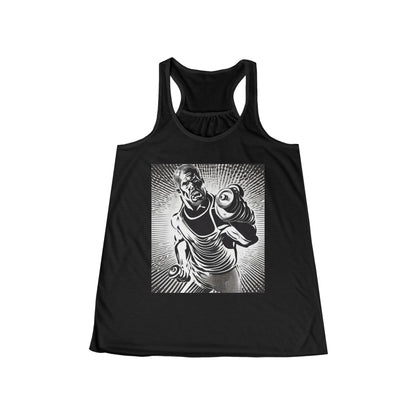 boostlete-pr-season-scene-lunge-halftone-engraved-0096 — Women's Flowy Racerback Tank (B+C 8800)