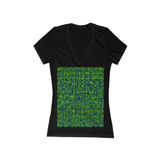 boostlete-mile-by-mile-pattern-plate-number-blueprint-0147 — Women's Deep V-Neck Tee (B+C 6035)