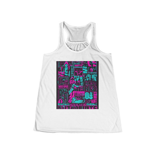 boostlete-rise-grind-type-unbreakable-routine-outline-over-solid-industrial-0081 — Women's Flowy Racerback Tank (B+C 8800)