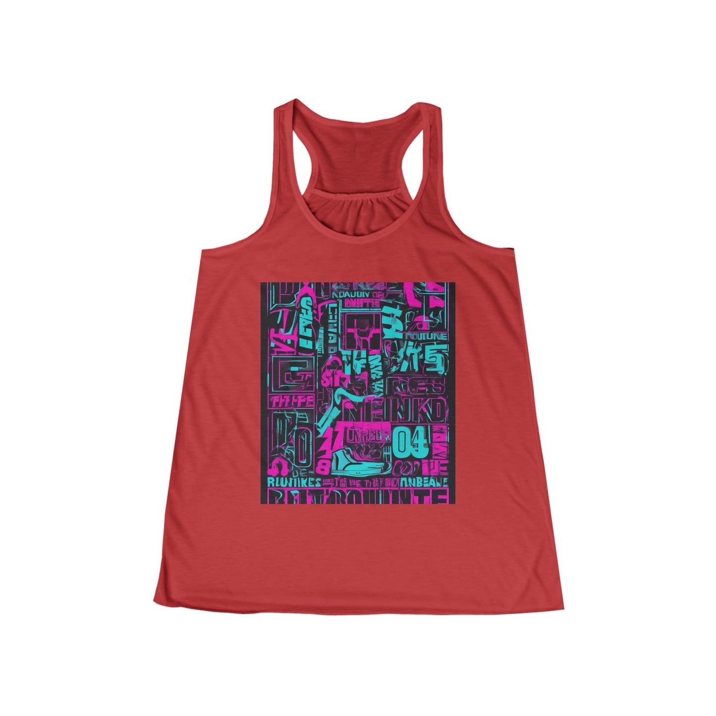 boostlete-rise-grind-type-unbreakable-routine-outline-over-solid-industrial-0081 — Women's Flowy Racerback Tank (B+C 8800)