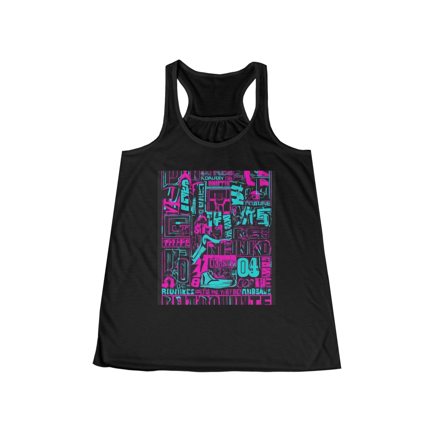 boostlete-rise-grind-type-unbreakable-routine-outline-over-solid-industrial-0081 — Women's Flowy Racerback Tank (B+C 8800)