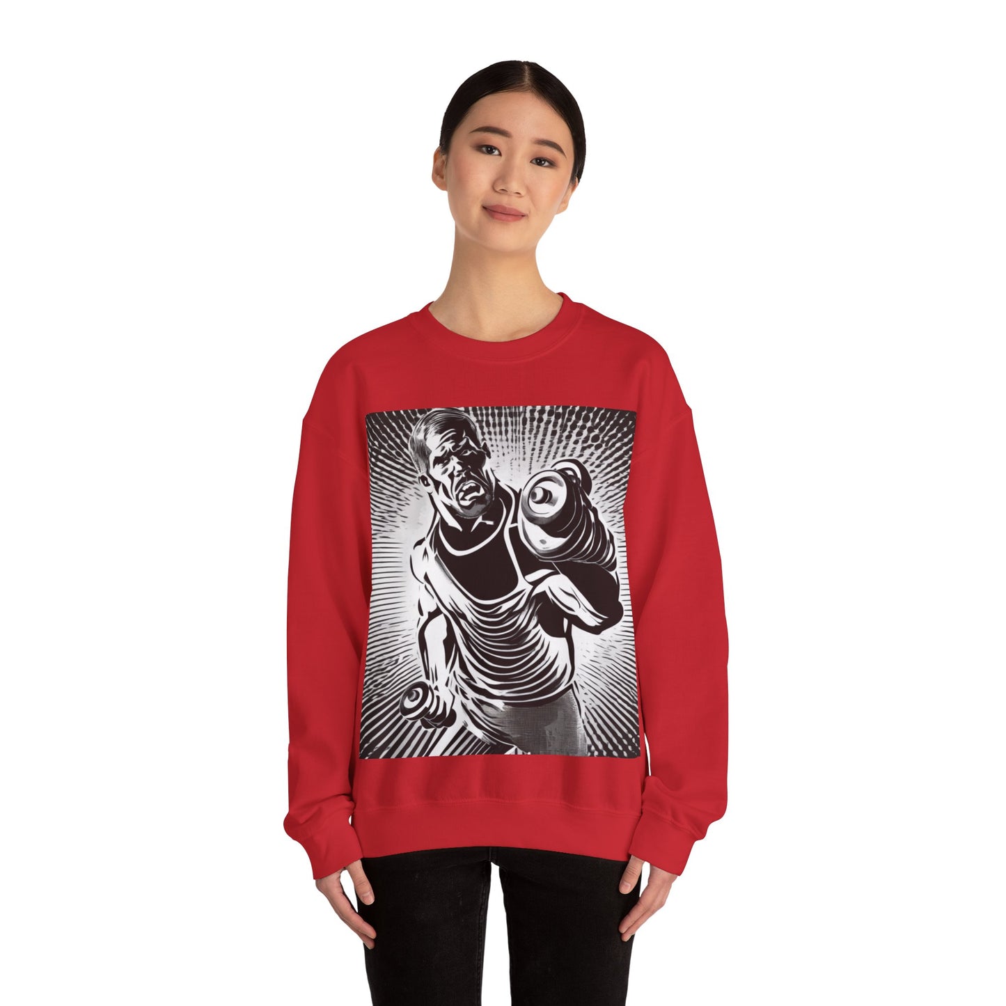 boostlete-pr-season-scene-lunge-halftone-engraved-0096 — Unisex Heavy Blend Crewneck Sweatshirt (Gildan)