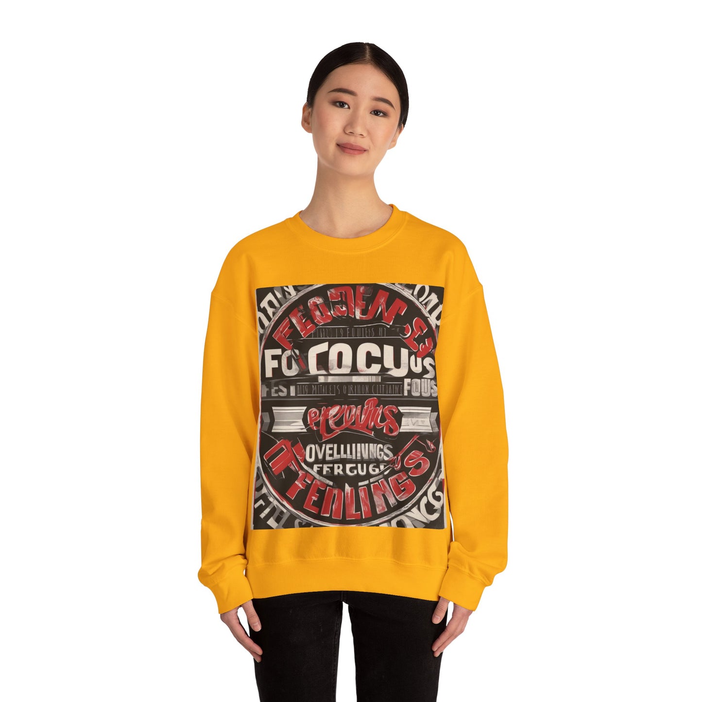 boostlete-mile-by-mile-type-focus-over-feelings-split-retro-0841 — Unisex Heavy Blend Crewneck (G18000)