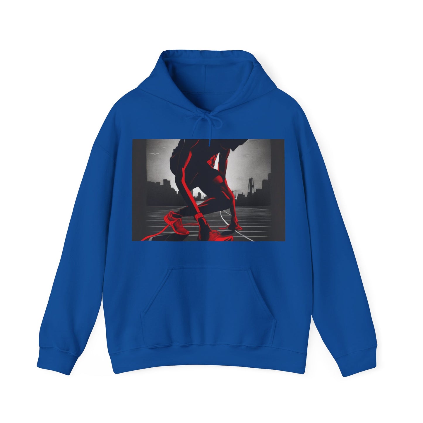 boostlete-mile-by-mile-scene-runner-grainy-bold-0168 — Unisex Heavy Blend Hooded Sweatshirt (Gildan)