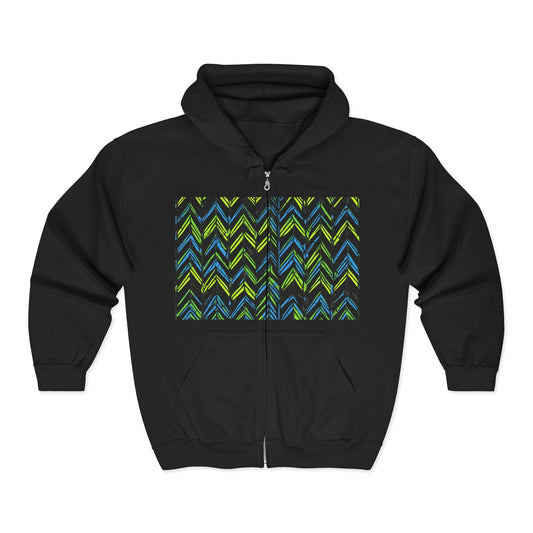 boostlete-mile-by-mile-pattern-chevron-monoline-0051 — Unisex Heavy Blend Full-Zip Hooded Sweatshirt