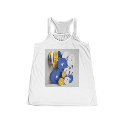 boostlete-field-day-icon-barbell-offset-geometric-0150 — Women's Flowy Racerback Tank (B+C 8800)
