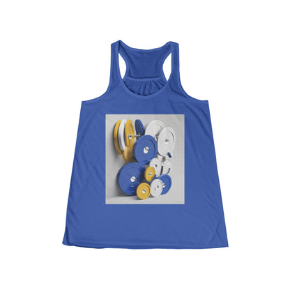 boostlete-field-day-icon-barbell-offset-geometric-0150 — Women's Flowy Racerback Tank (B+C 8800)