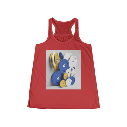 boostlete-field-day-icon-barbell-offset-geometric-0150 — Women's Flowy Racerback Tank (B+C 8800)