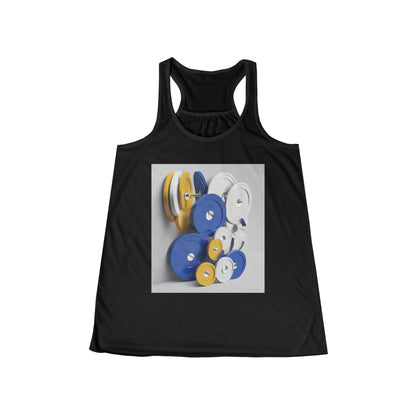 boostlete-field-day-icon-barbell-offset-geometric-0150 — Women's Flowy Racerback Tank (B+C 8800)