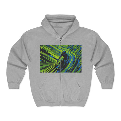 boostlete-am-crew-scene-cyclist-speed-isometric-0064 — Unisex Heavy Blend Full-Zip Hooded Sweatshirt