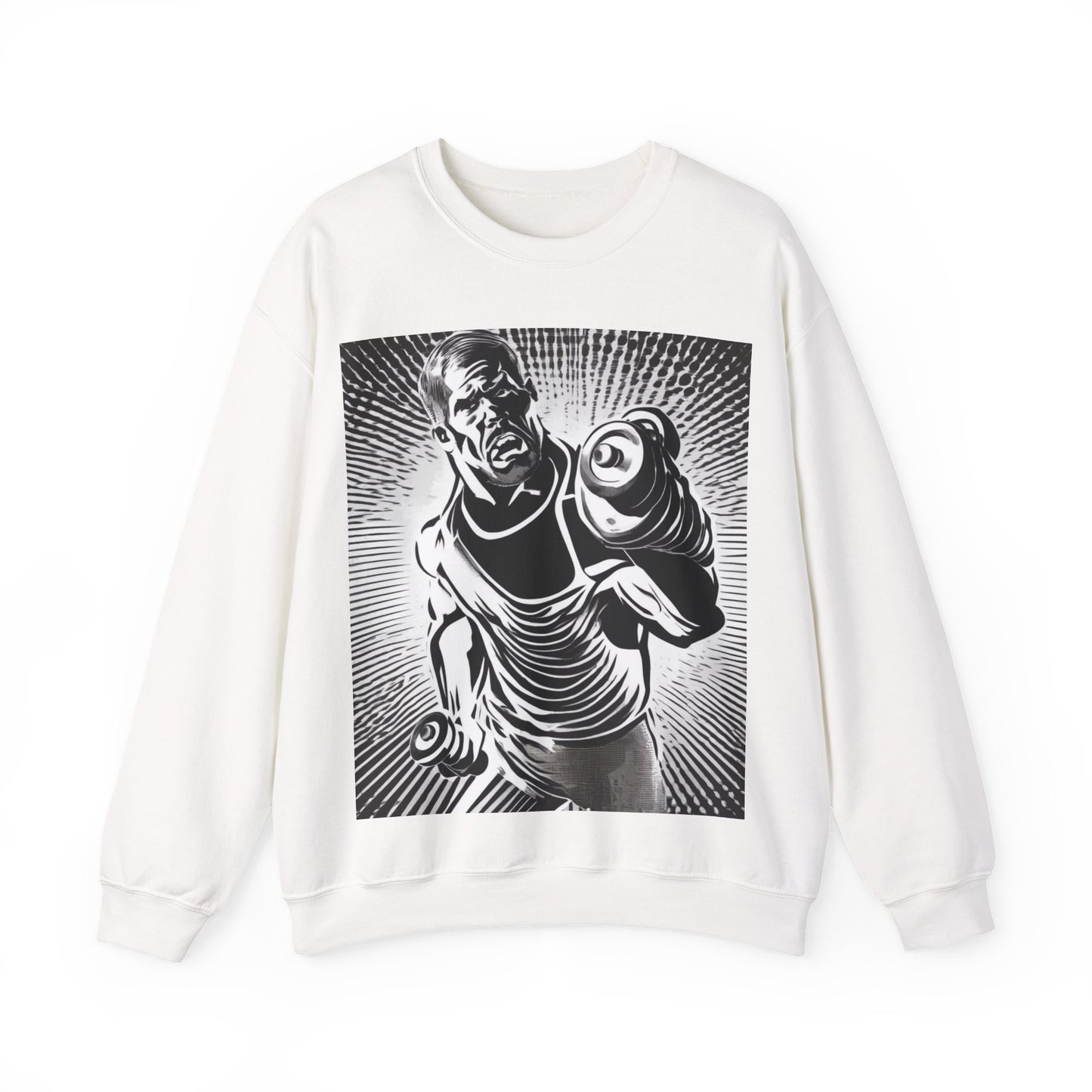 boostlete-pr-season-scene-lunge-halftone-engraved-0096 — Unisex Heavy Blend Crewneck Sweatshirt (Gildan)